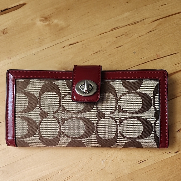 Coach Accessories - Coach Brown and Burgundy Canvas Wallet